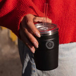 Thermal Cold Cup in black, showing logo placement
