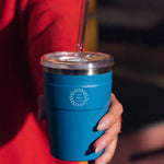 Thermal Cold Cup in blue, showing logo placement