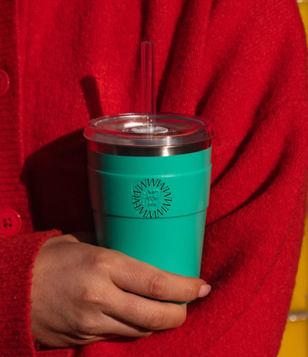 Thermal Cold Cup in green, showing logo placement