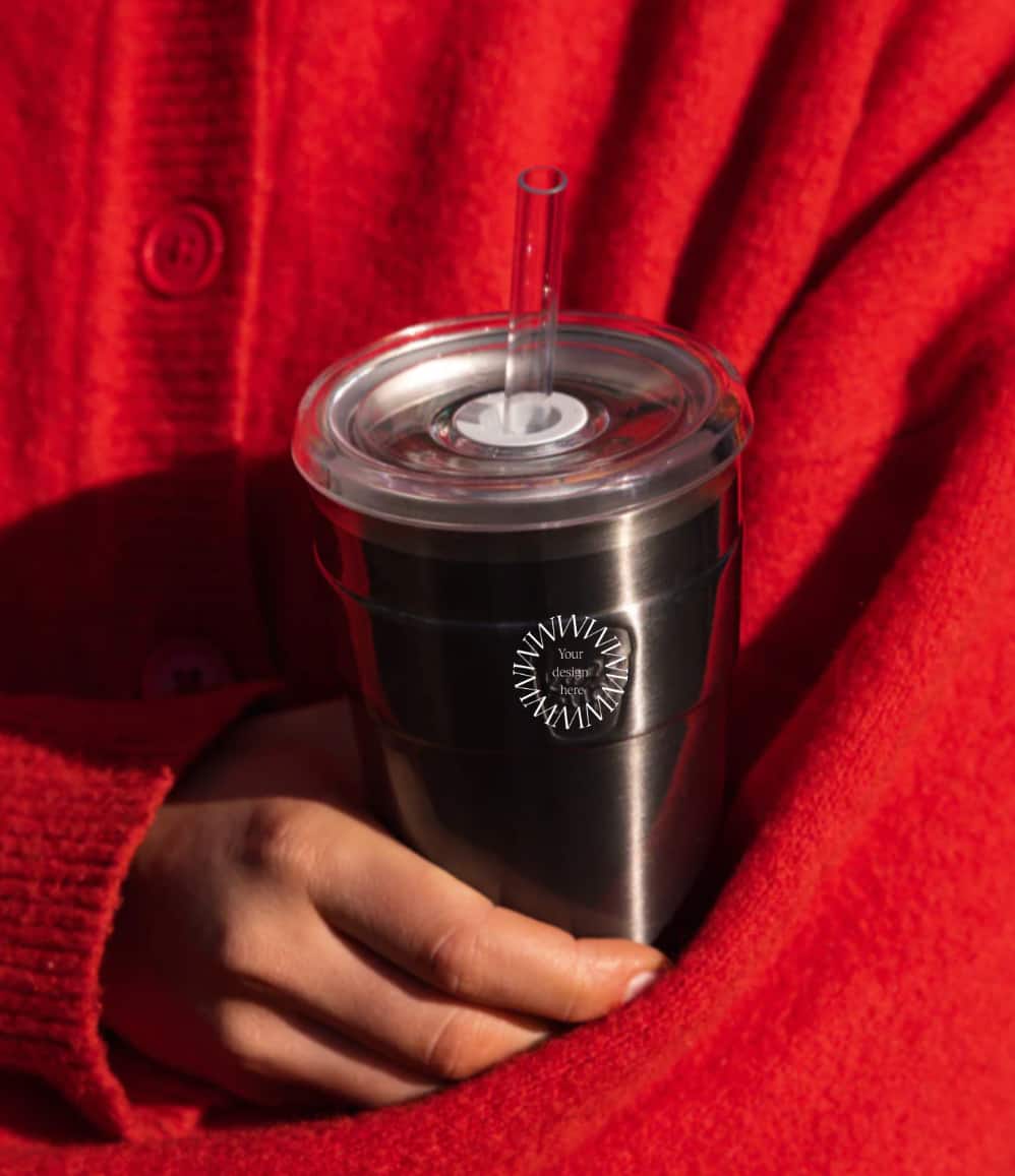 Thermal Cold Cup in silver, showing logo placement