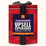 Travel Size Popcorn Tin, gingerbread flavour, shown with a bespoke client branding example