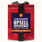Travel Size Popcorn Tin, gingerbread flavour, shown with a bespoke client branding example