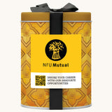 Travel Size Popcorn Tin, salted caramel flavour, shown with a bespoke client branding example