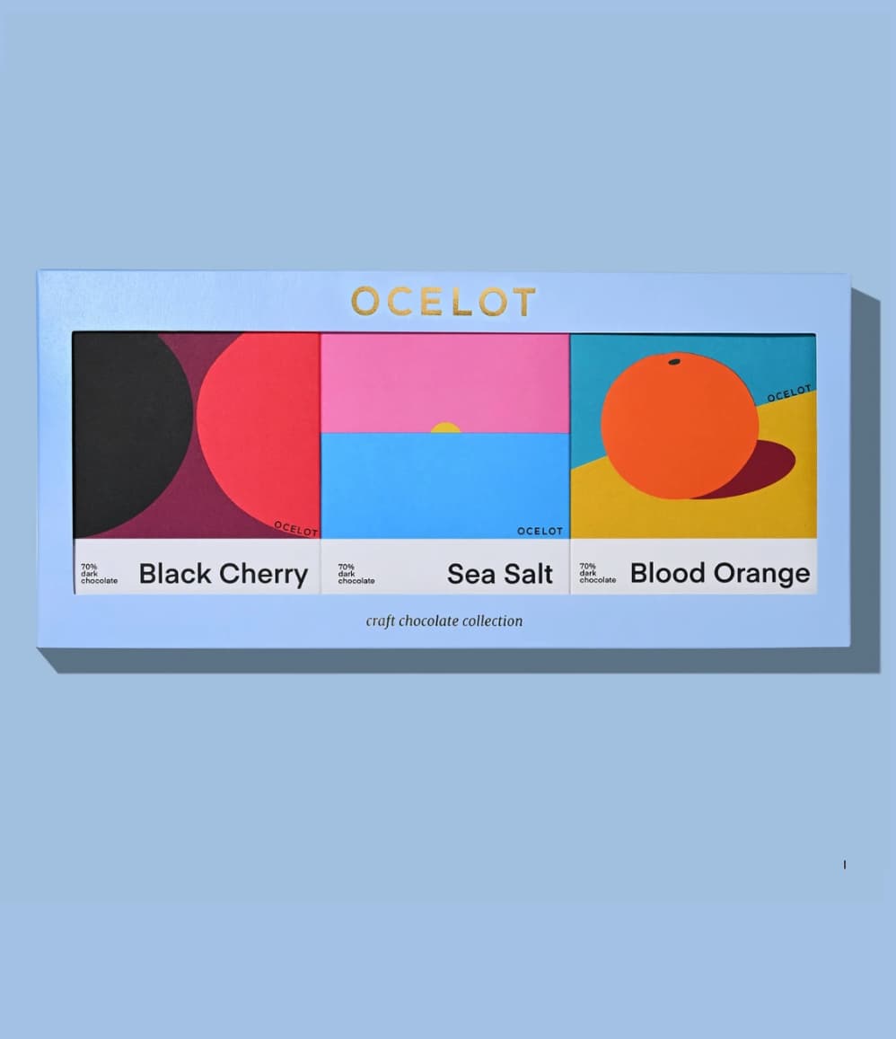 Black Cherry, Sea Salt and Blood Orange organic 70% dark chocolate bars from a women-owned brand