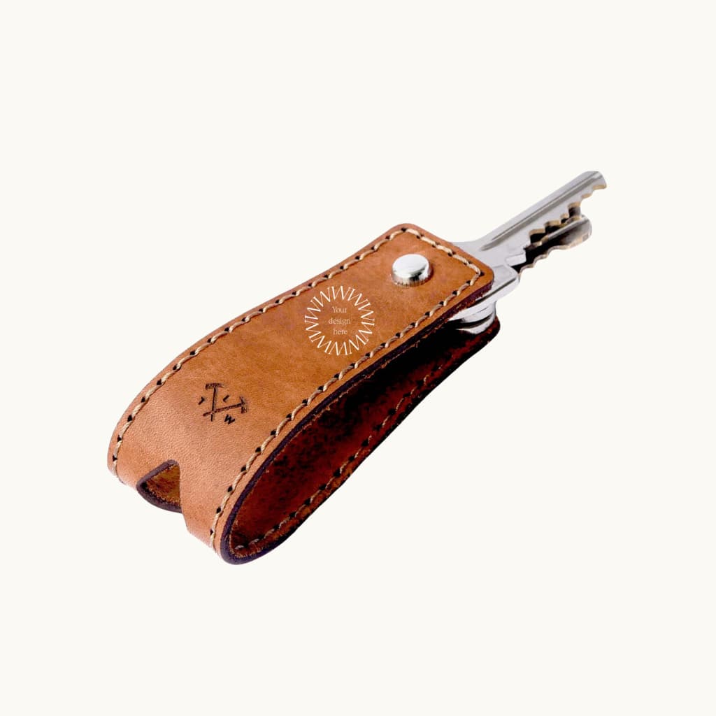 Brown vegan leather keyring sustainable corporate gift with impact for clients and executive gifting