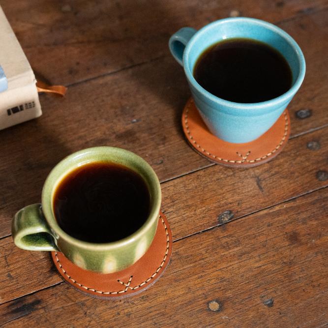 Vegan leather coasters set of 2, Fair Trade premium corporate gift