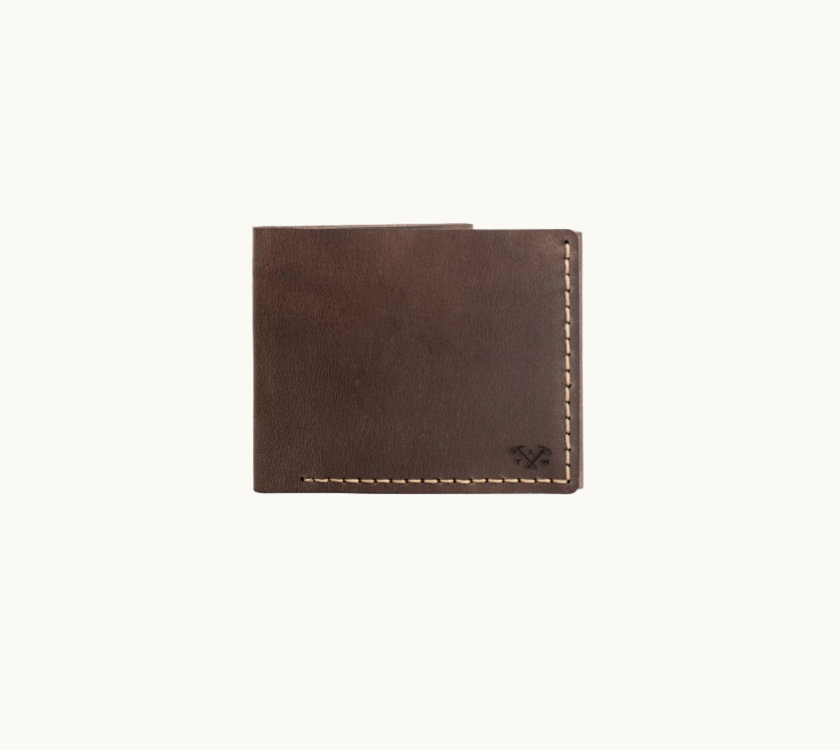 Vintage Brown Leather Wallet showing hand-stitched leather detail
