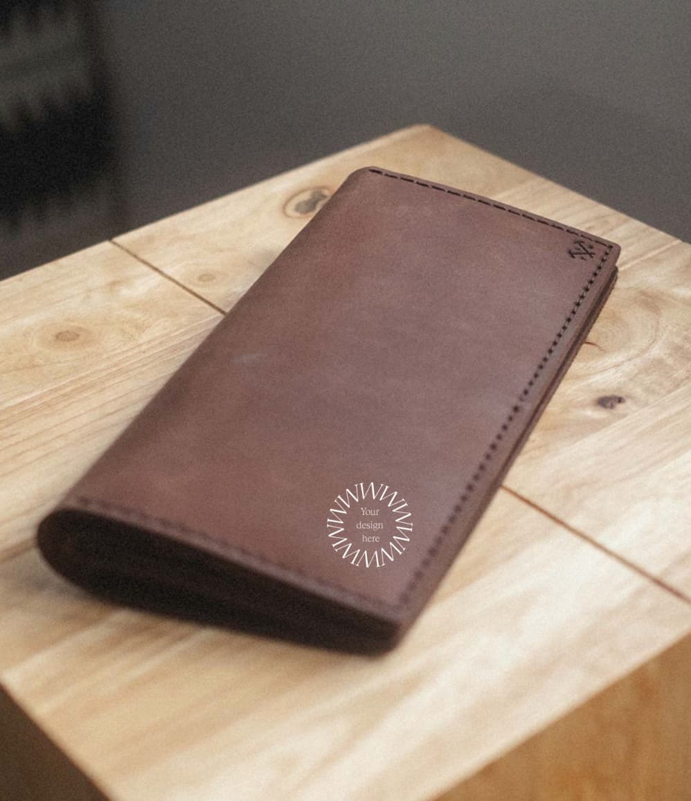 Vintage brown vegan leather wallet sustainable corporate gift executive gifting