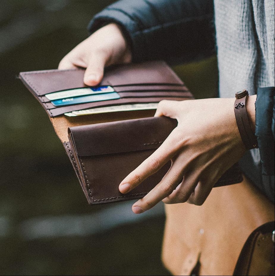 Vintage brown vegan leather wallet open personalised luxury corporate gift VIP client events
