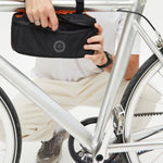 Water Resistant Frame Bag, on a bicycle, showing logo placement