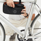 Water Resistant Frame Bag, on a bicycle, showing logo placement