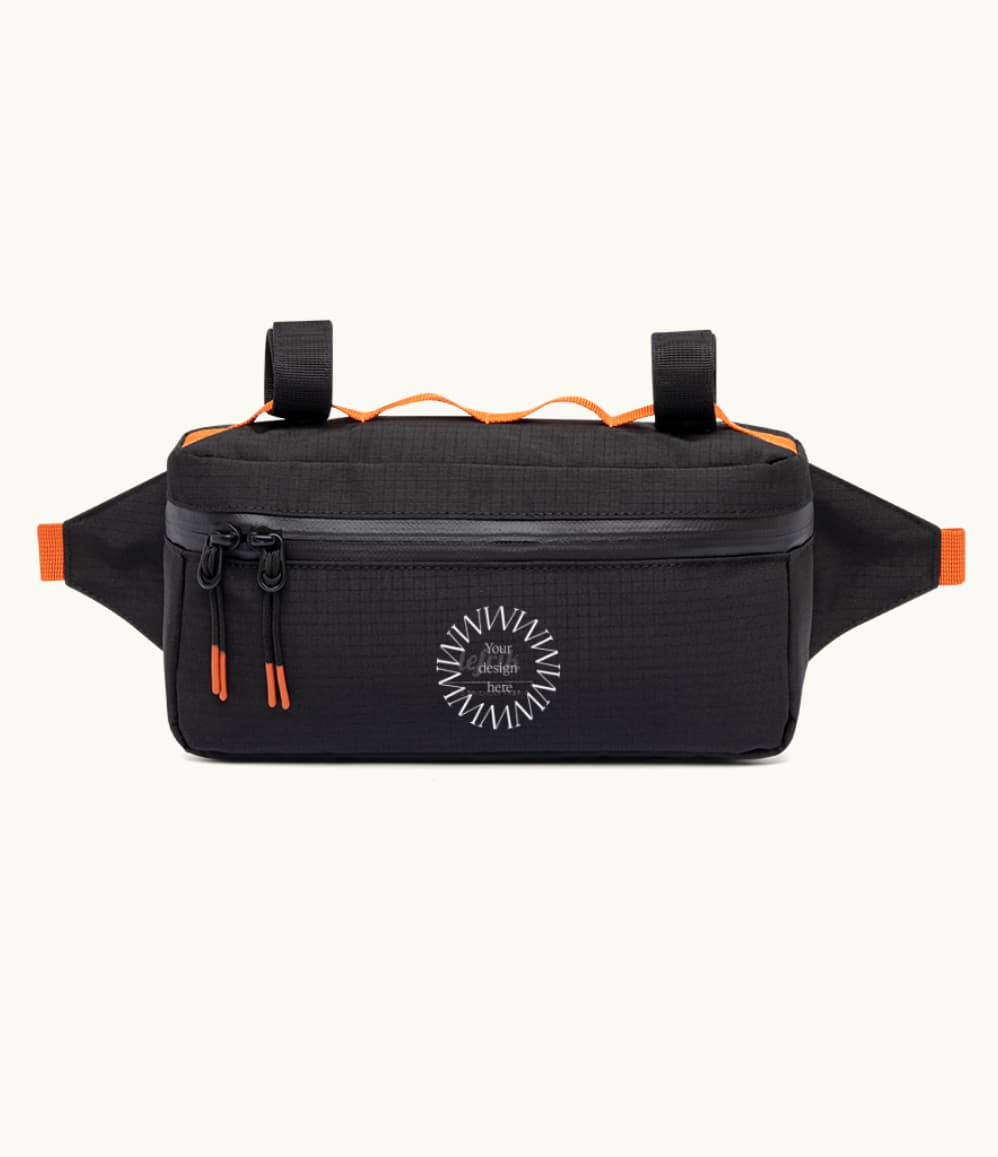 Water Resistant Frame Bag in black, showing logo placement