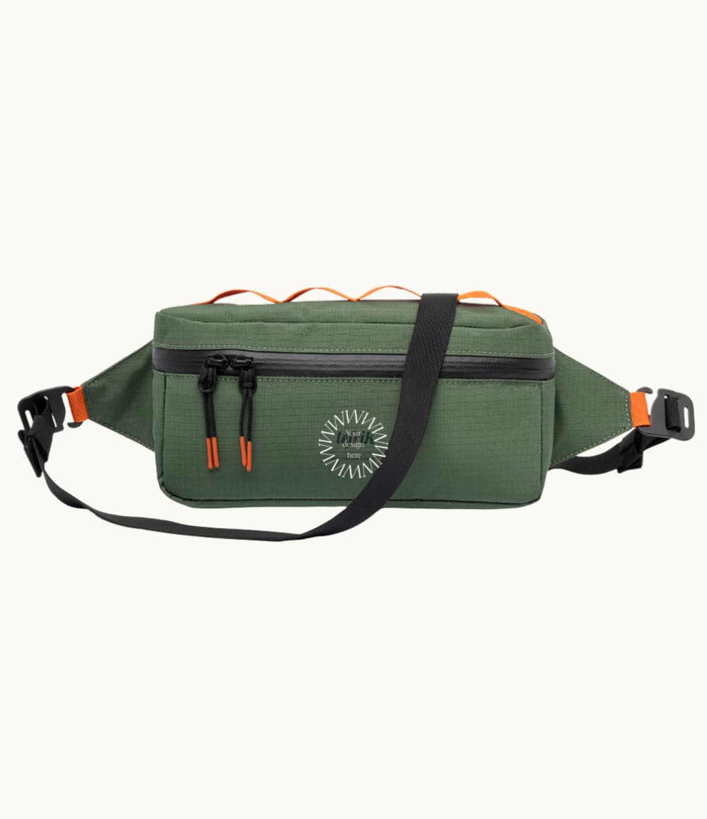 Water Resistant Frame Bag in olive, showing logo placement