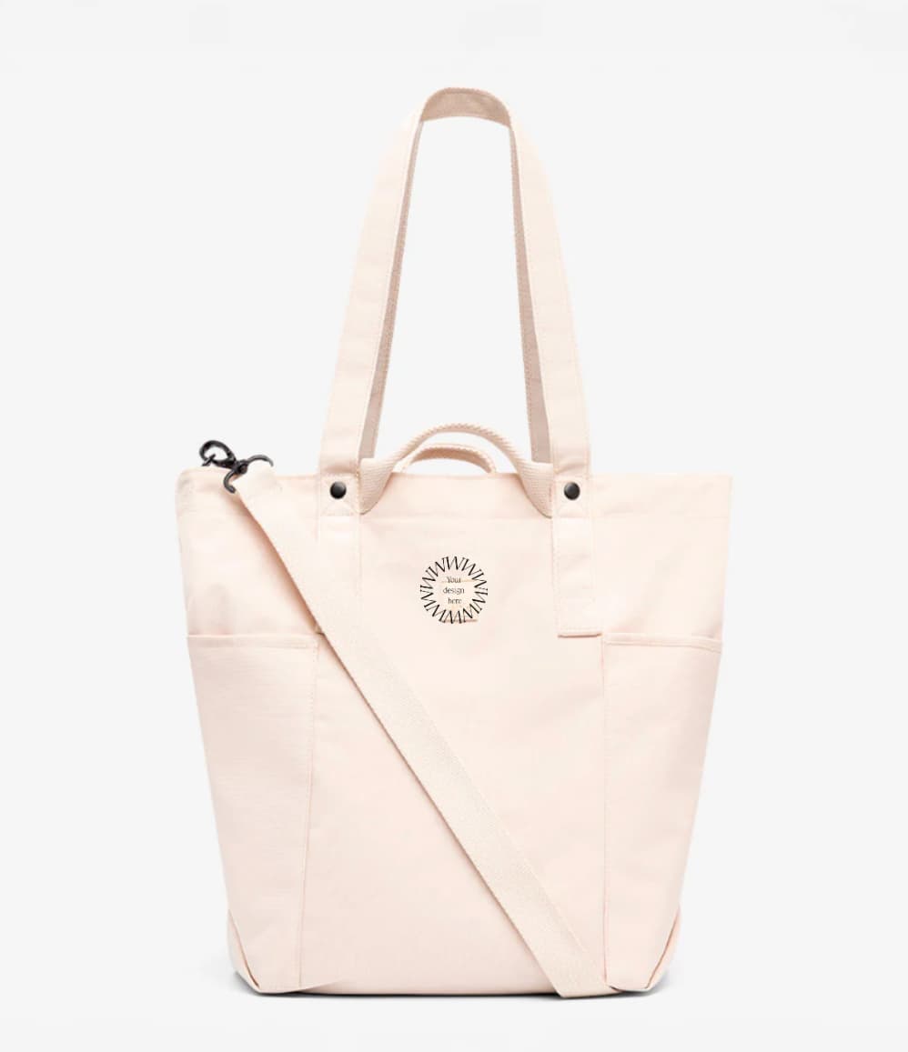 Water-Resistant Tote Bag in cream, showing logo placement