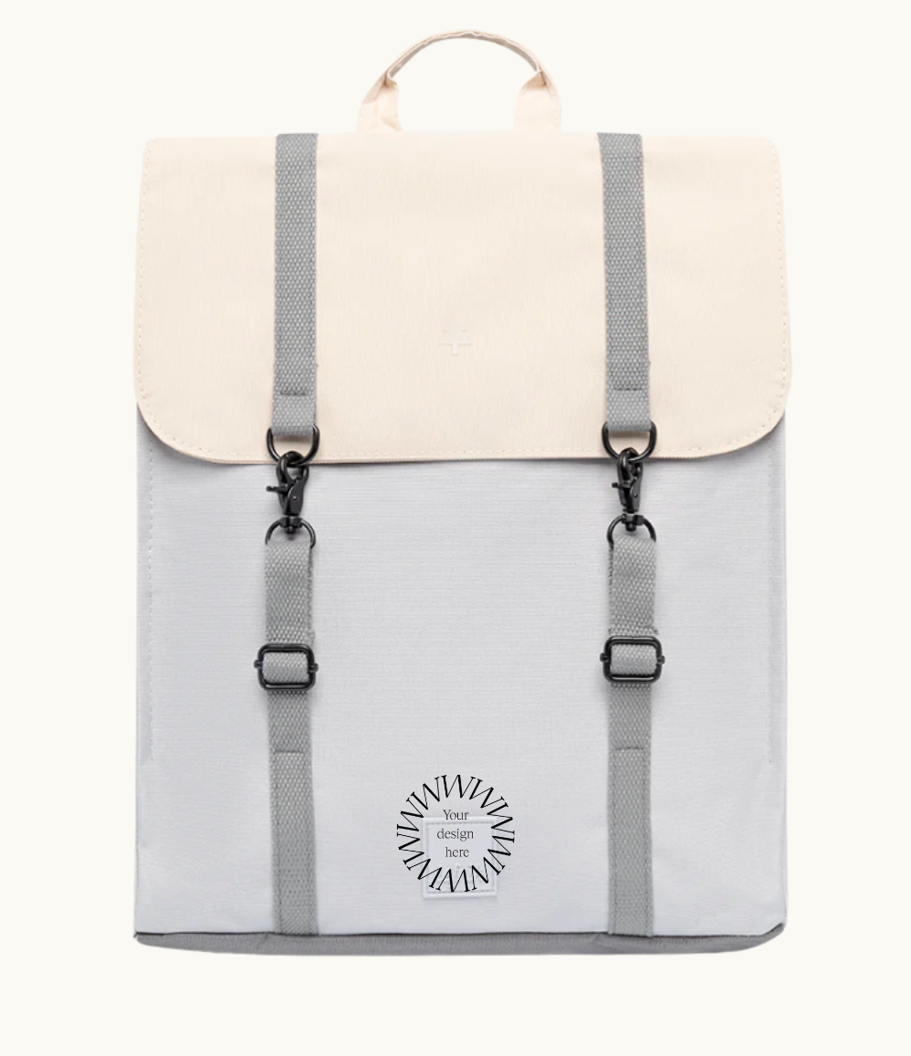 Co-branded vegan slim backpack. Corporate gifts for clients and employees