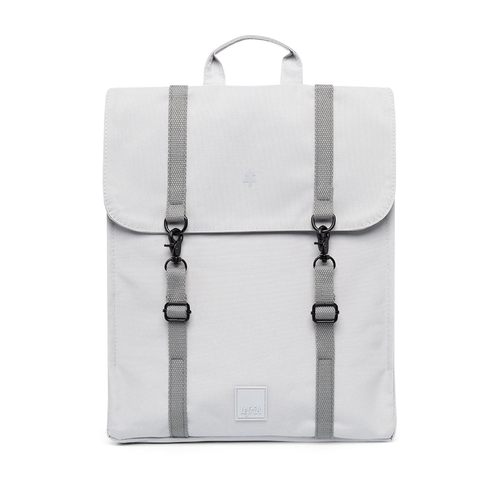 Cool grey vegan slim backpack. Eco-friendly branded merchandise