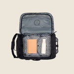 Wheeled Duffel 37L in black, inside and showing logo placement
