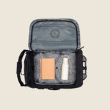 Wheeled Duffel 37L in black, inside and showing logo placement