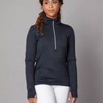 Women's Zip Neck Jumper in blue, worn