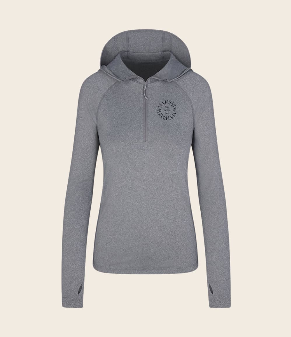 Women's Zip Neck Sun Hoodie, front, showing logo placement
