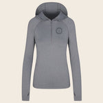 Women's Zip Neck Sun Hoodie, front, showing logo placement
