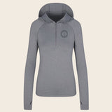 Women's Zip Neck Sun Hoodie, front, showing logo placement
