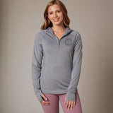 Women's Zip Neck Sun Hoodie, worn, showing thumbholes