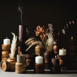 Wooden candle holder set Teak Jobillo and Granadillo handcrafted Guatemala sustainable corporate gift UK