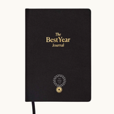 Yearly Growth Journal Planner in black linen cover, personalised corporate gift and branded business stationery.