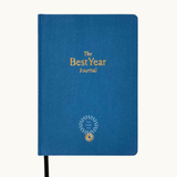Yearly Growth Journal Planner in blue linen cover, sustainable branded business stationery and ideal corporate gift for employees and clients.