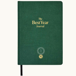 Yearly Growth Journal Planner in green linen cover, sustainable branded business stationery and ideal corporate gift for employees and clients.