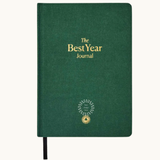 Yearly Growth Journal Planner in green linen cover, sustainable branded business stationery and ideal corporate gift for employees and clients.