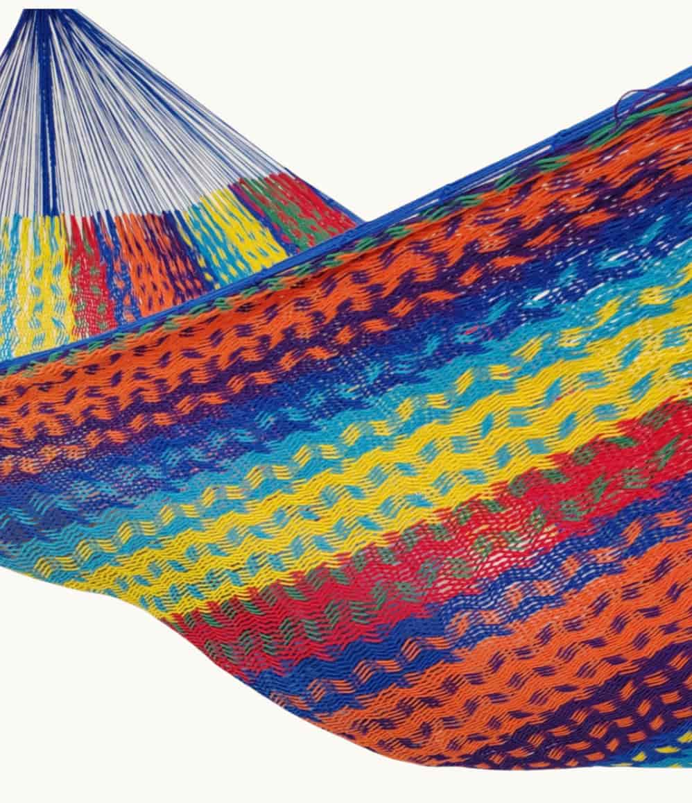 Close-up of handwoven cotton fabric, Yucatan artisan hammock