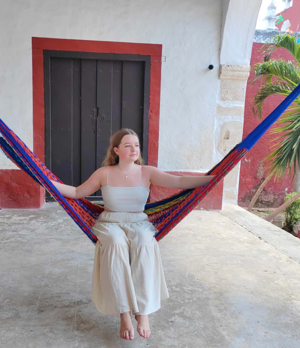 Handwoven Yucatan artisan cotton hammock detail, self care gift