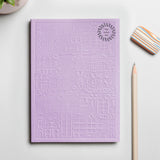 Premium lavender Zurich notebook with debossed logo, personalised sustainable corporate gift for events