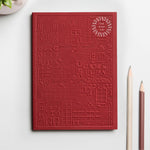 Red debossed Zurich notebook personalised for corporate gifting, premium sustainable event swag